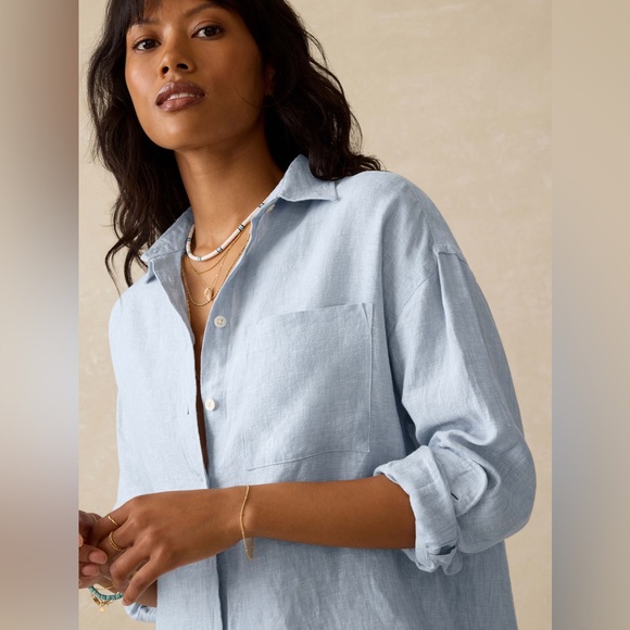 THE WHITE COMPANY 100% Linen Sky Blue Button Down Shirt Top Blouse - Picture 3 of 10